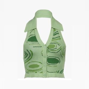 Green Y2K Knit Halter Top